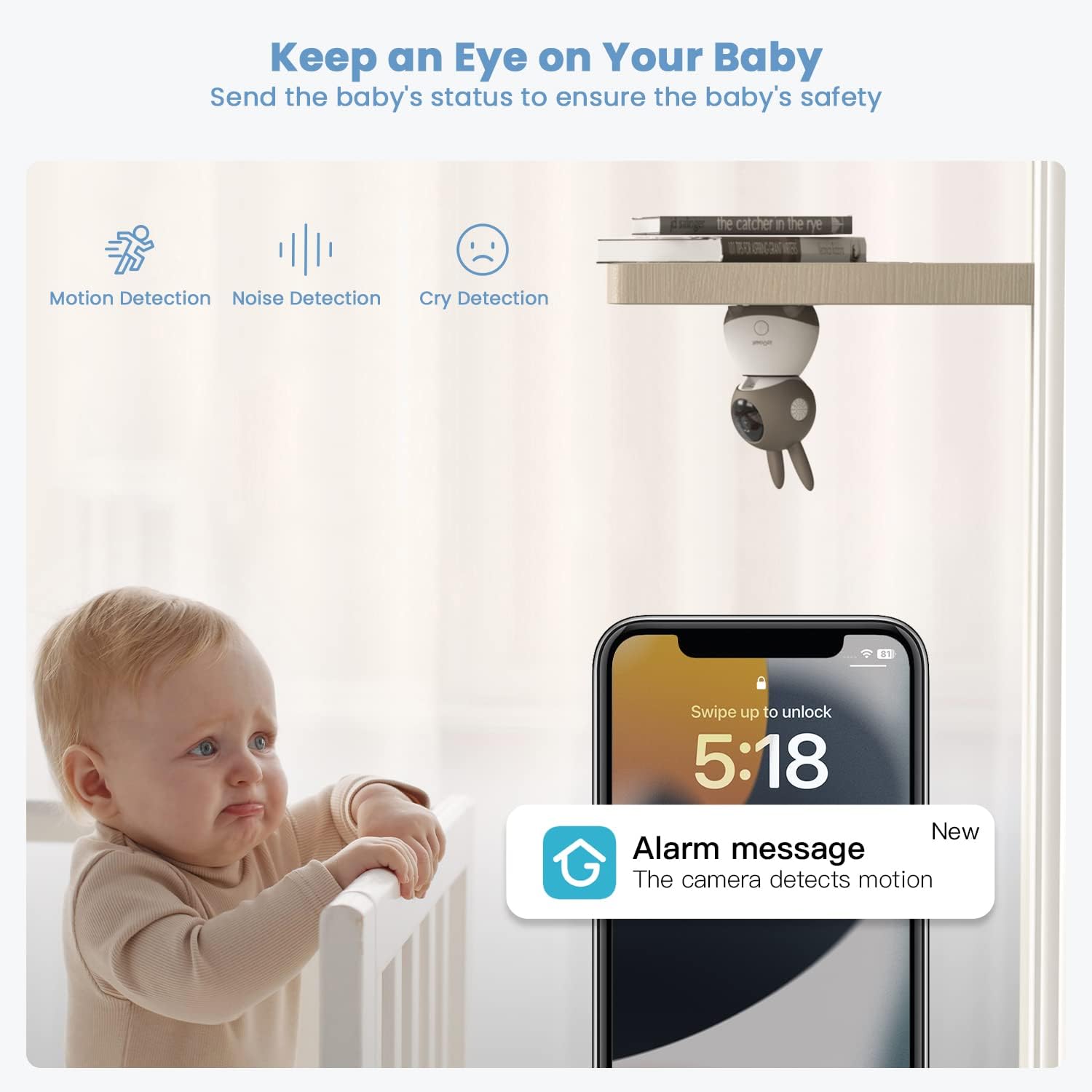 ieGeek Baby 1T 2K video baby monitor with motion detection, noise detection and cry detection